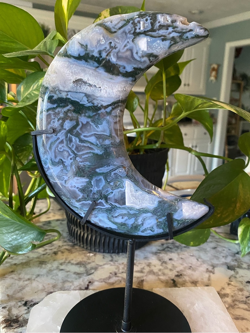 🌙✨ AA GRADE MOSS AGATE MOON — COLLECTOR PIECE ✨🌙